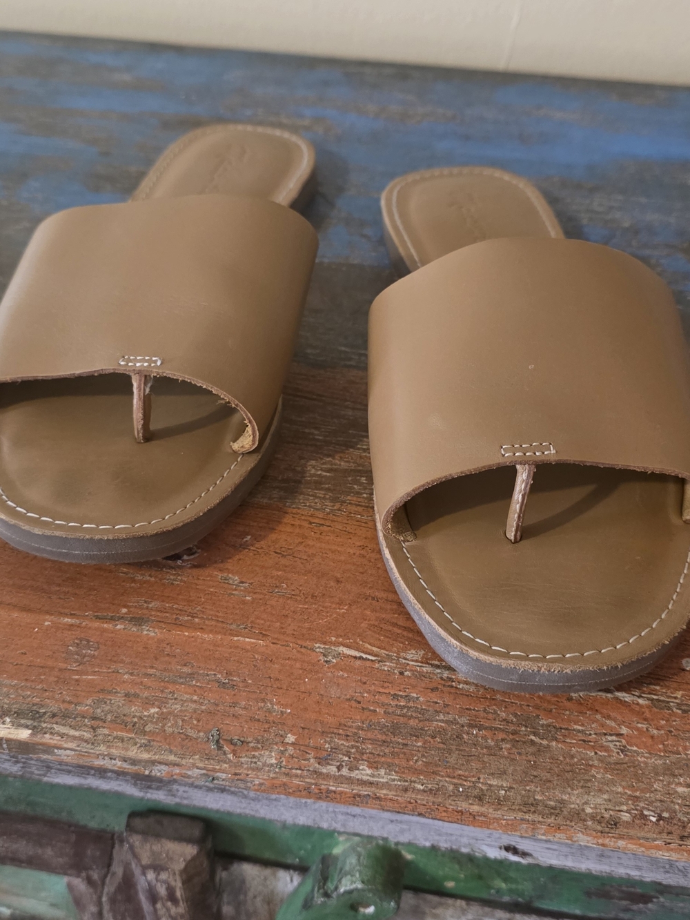 Madewell Tan Leather Slide Sandals
